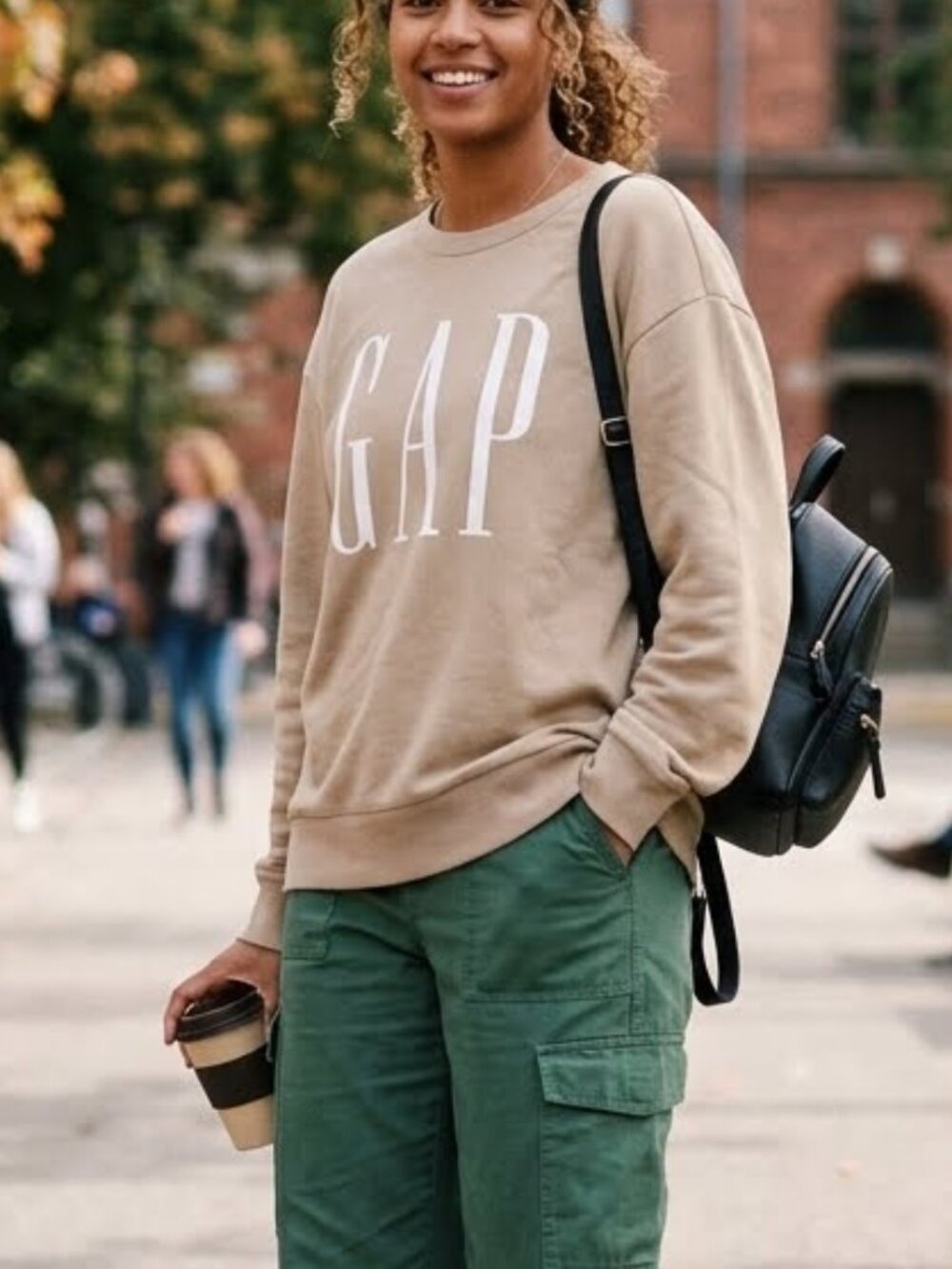 Gap Oversized Neutral Tan Logo Fleece Crewneck Pullover XXL